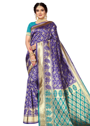 Violet Spun Silk Saree With Blouse Piece - Indian Silk House Agencies