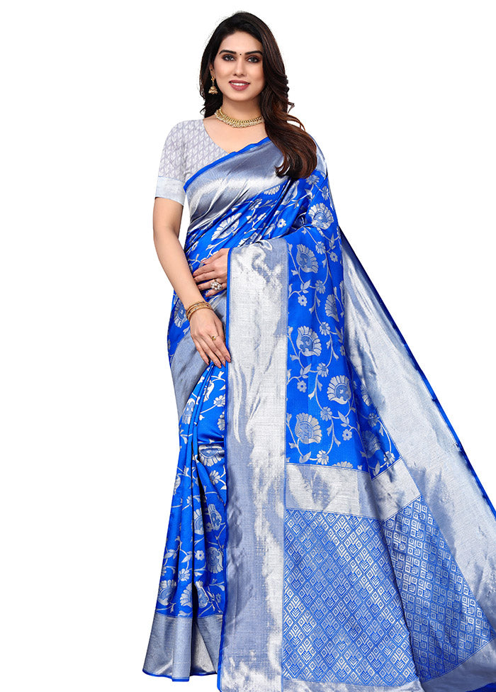 Royal Blue Spun Silk Saree With Blouse Piece - Indian Silk House Agencies