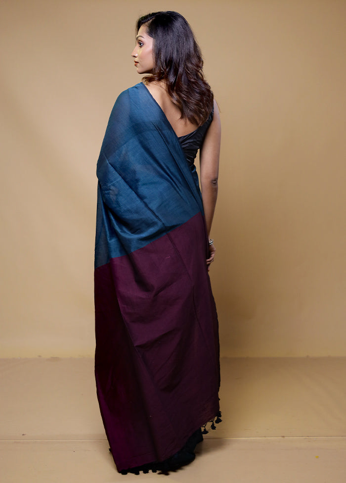 Blue Cotton Saree With Blouse Piece