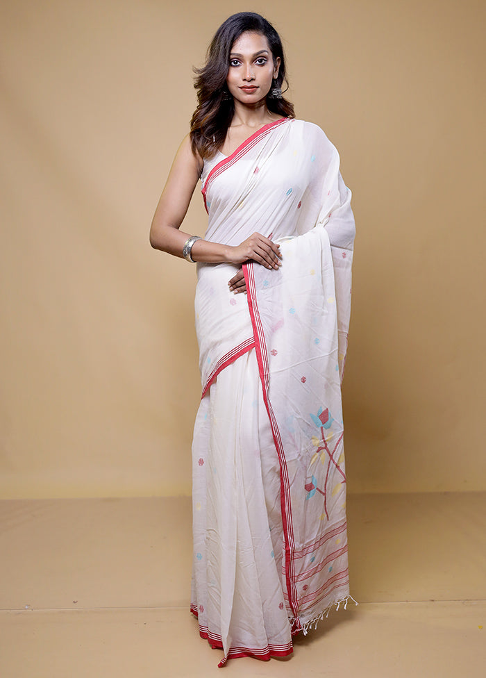 White Cotton Saree With Blouse Piece