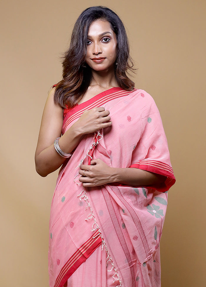 Pink Cotton Saree With Blouse Piece