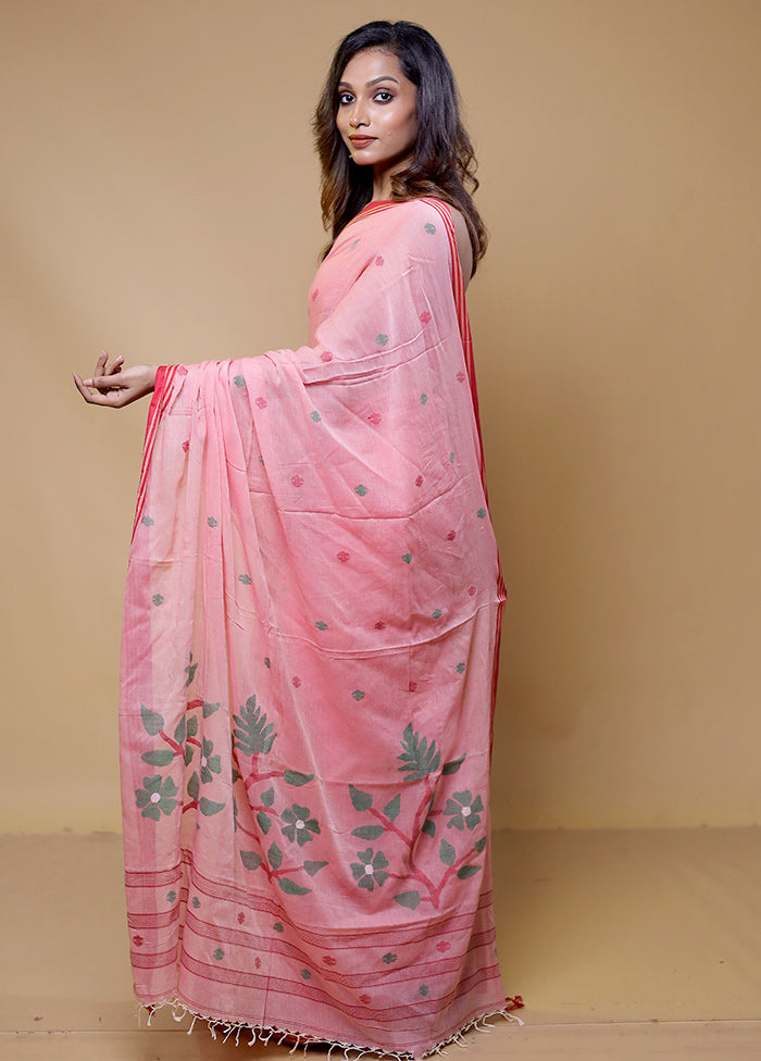 Pink Cotton Saree With Blouse Piece