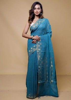 Blue Pure Cotton Saree With Blouse Piece