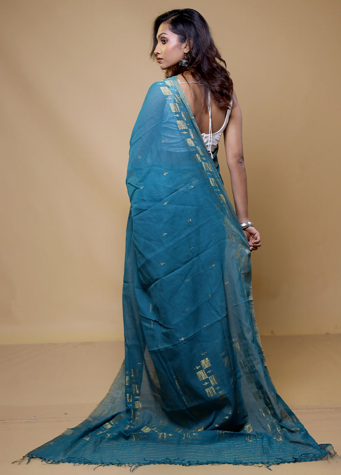 Blue Pure Cotton Saree With Blouse Piece