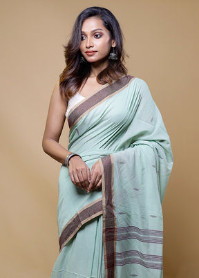 Green Cotton Saree With Blouse Piece