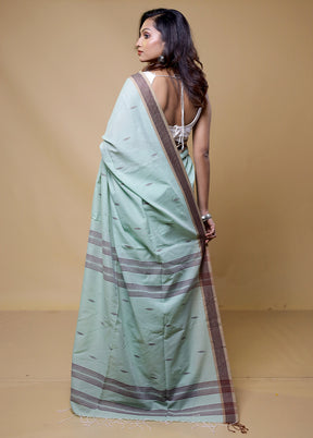 Green Cotton Saree With Blouse Piece