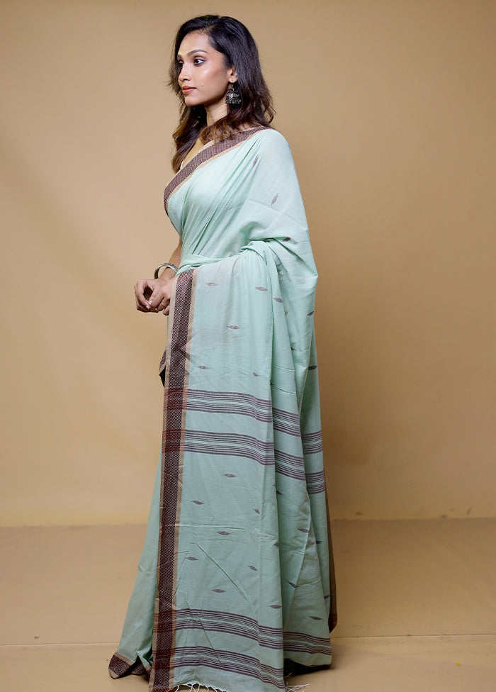 Green Cotton Saree With Blouse Piece