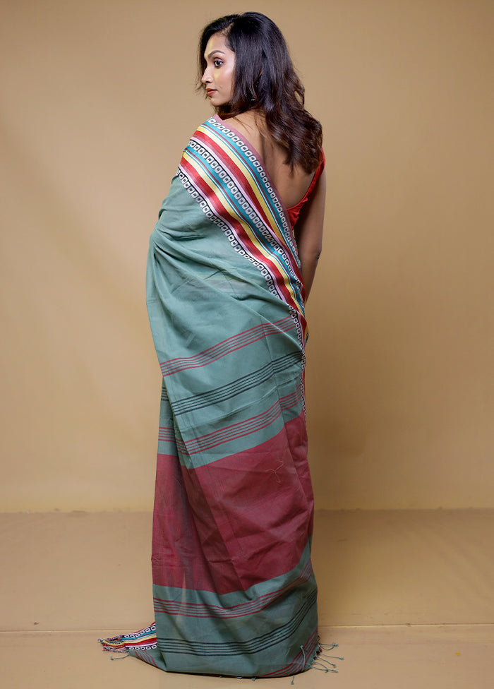 Green Cotton Saree With Blouse Piece