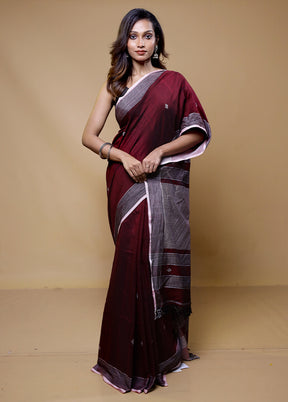 Maroon Pure Cotton Saree With Blouse Piece