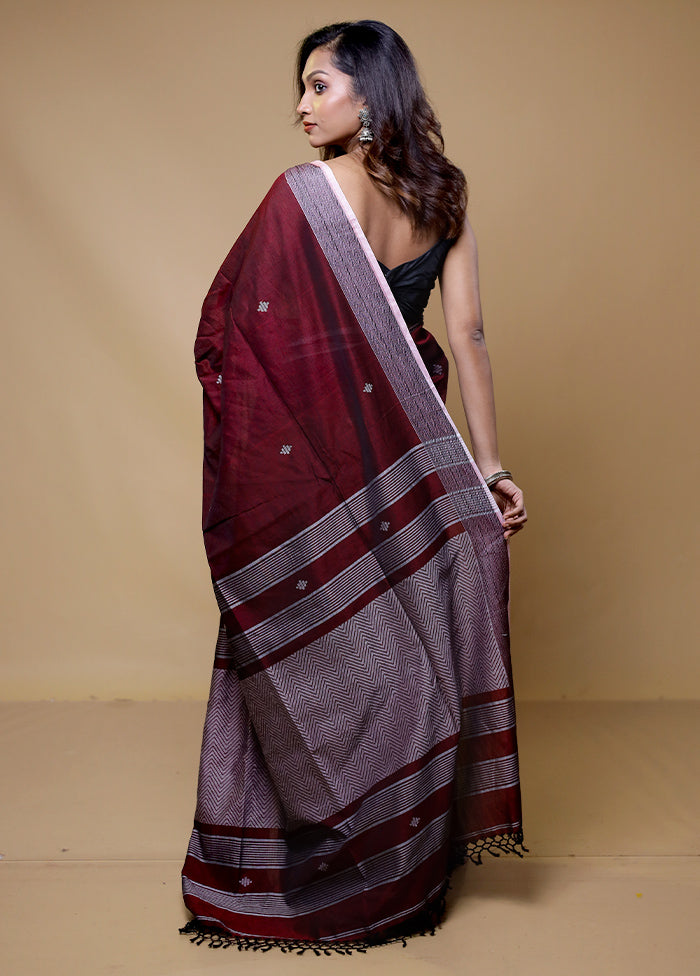 Maroon Pure Cotton Saree With Blouse Piece