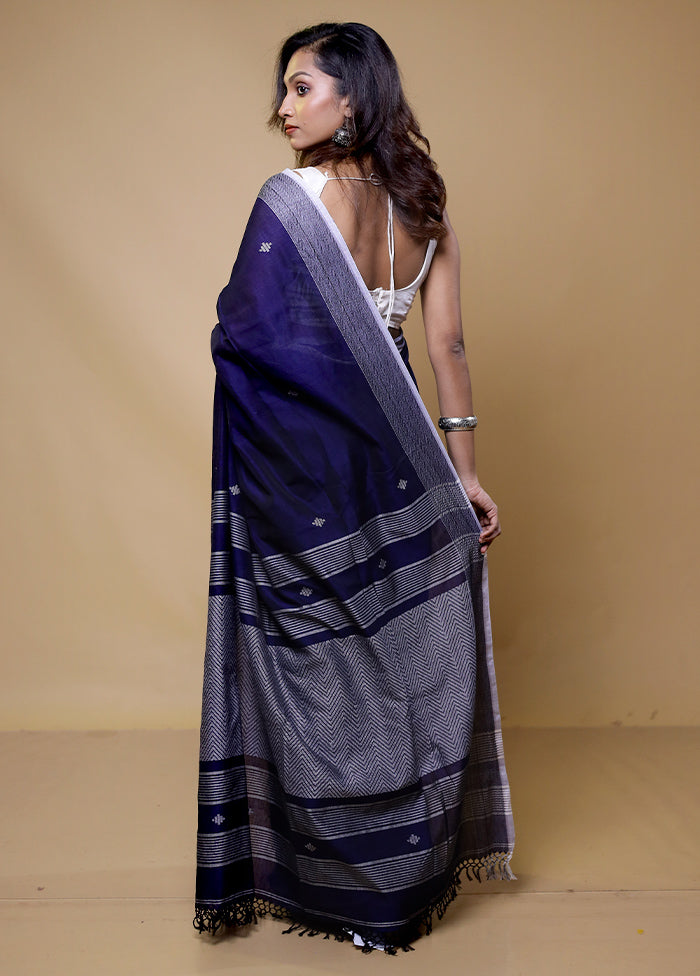 Blue Pure Cotton Saree With Blouse Piece