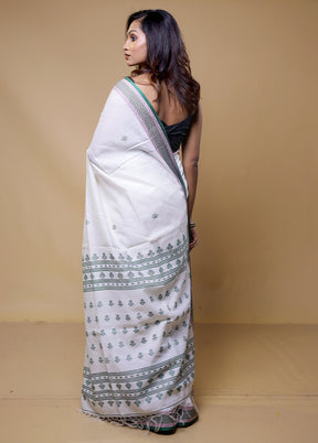 White Tussar Silk Saree With Blouse Piece