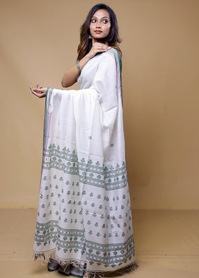 White Tussar Silk Saree With Blouse Piece