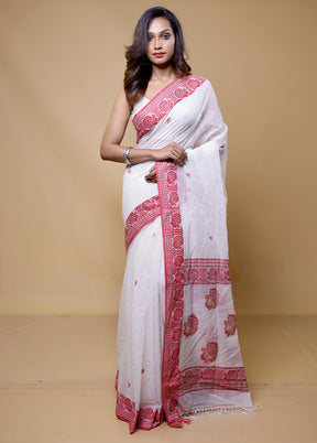 White Cotton Saree With Blouse Piece