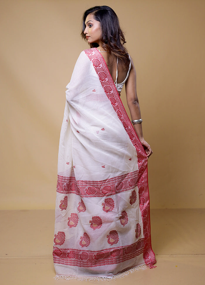 White Cotton Saree With Blouse Piece