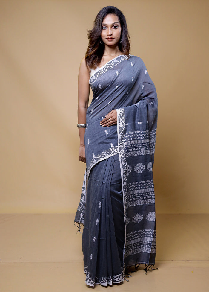 Grey Cotton Saree With Blouse Piece