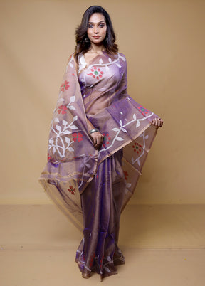 Purple Handloom Tussar Pure Silk Saree With Blouse Piece