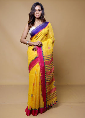 Yellow Linen Silk Saree With Blouse Piece