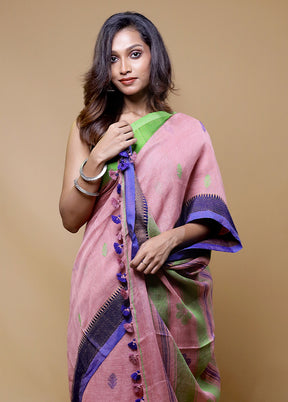 Pink Linen Silk Saree With Blouse Piece