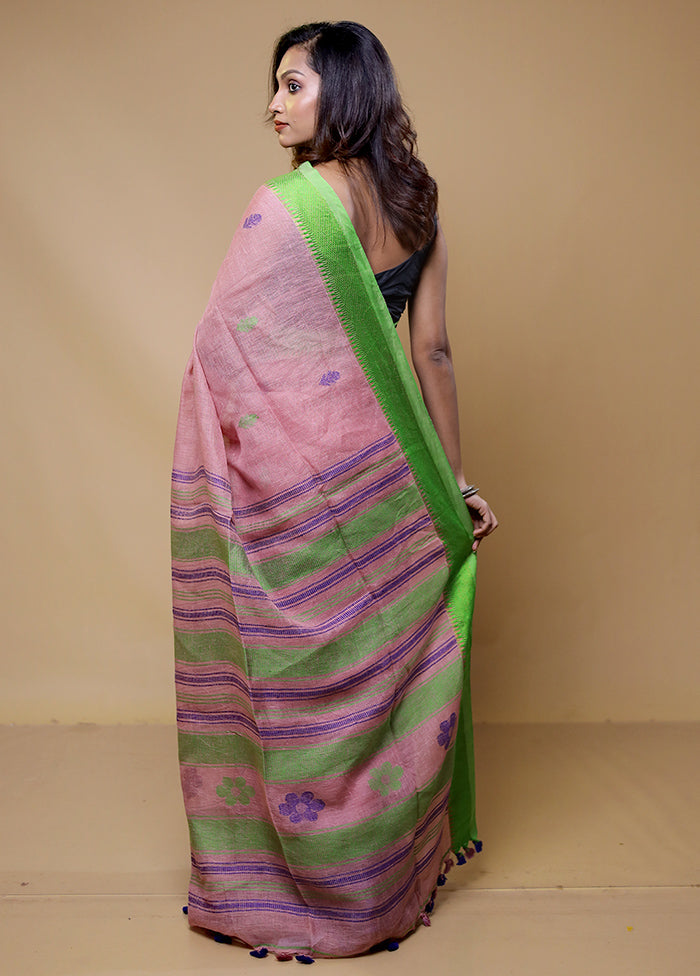 Pink Linen Silk Saree With Blouse Piece