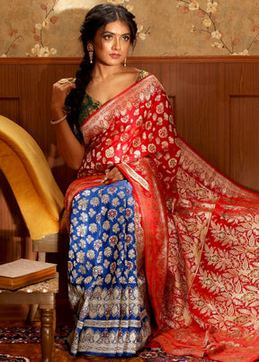 Red Banarasi Pure Silk Zari Woven Saree With Blouse - Indian Silk House Agencies