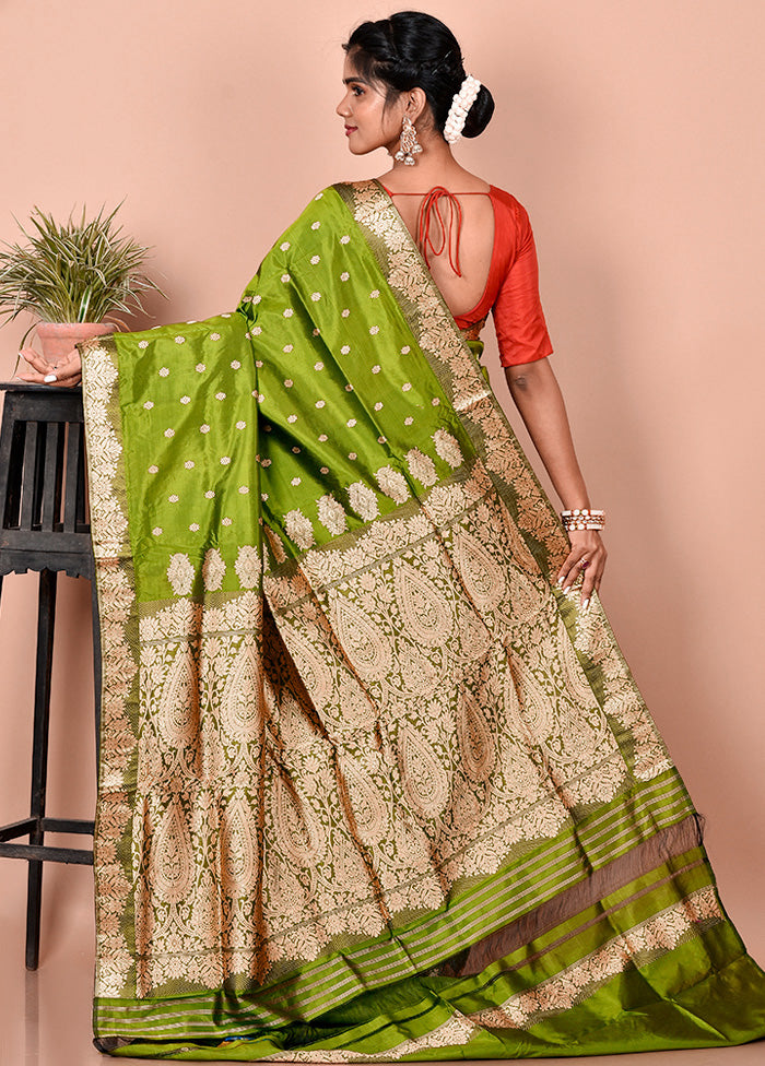 Green Pure Assam Silk Saree With Blouse Piece - Indian Silk House Agencies