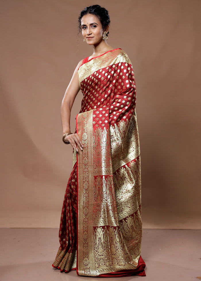 Red Banarasi Silk Saree With Blouse Piece