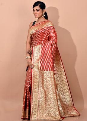 Bridal Red Banarasi Silk Saree With Blouse Piece - Indian Silk House Agencies