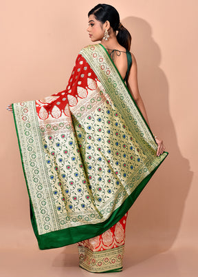 Bridal Red Banarasi Silk Saree With Blouse Piece - Indian Silk House Agencies