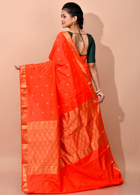 Orange Kanjivaram Silk Saree With Blouse Piece - Indian Silk House Agencies