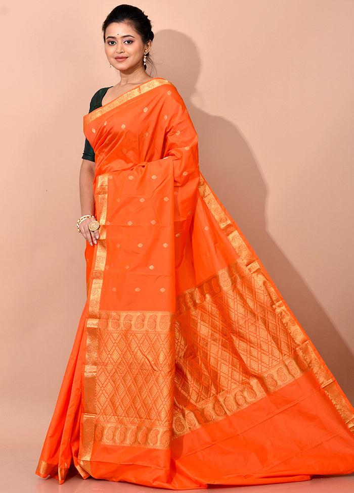 Orange Kanjivaram Silk Saree With Blouse Piece - Indian Silk House Agencies