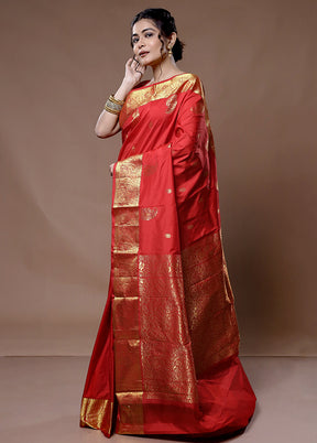 Red Kanjivaram Silk Saree With Blouse Piece