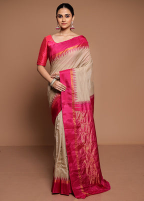 Cream Gadwal Pure Silk Saree Without Blouse Piece