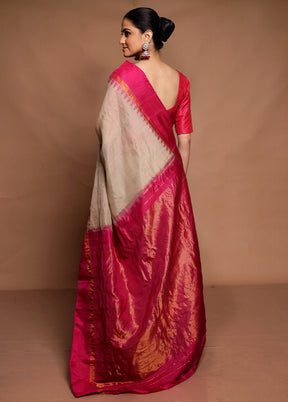 Cream Gadwal Pure Silk Saree Without Blouse Piece