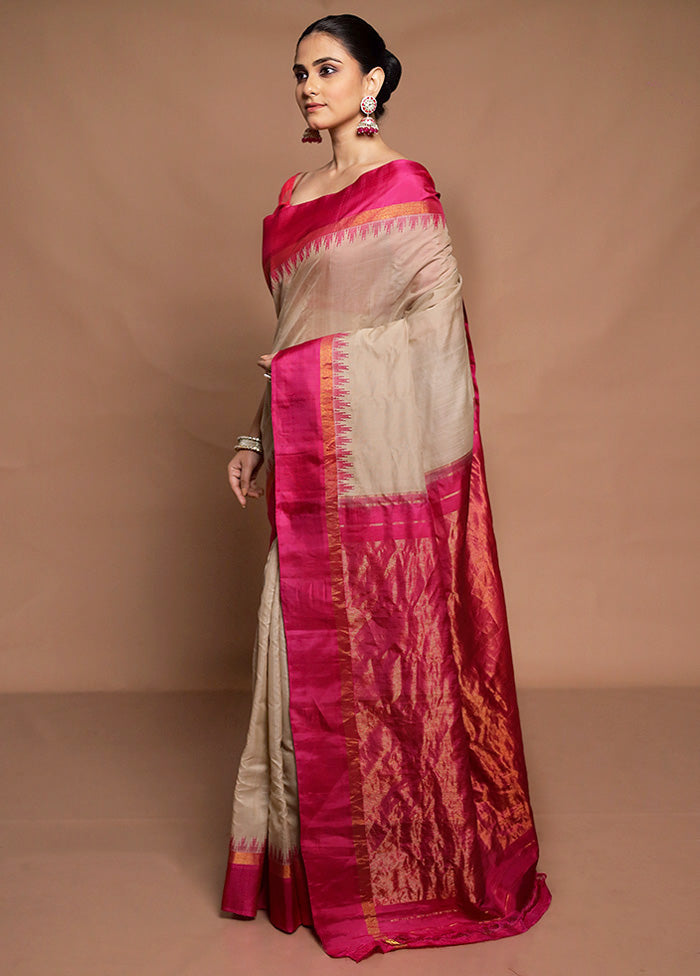 Cream Gadwal Pure Silk Saree Without Blouse Piece