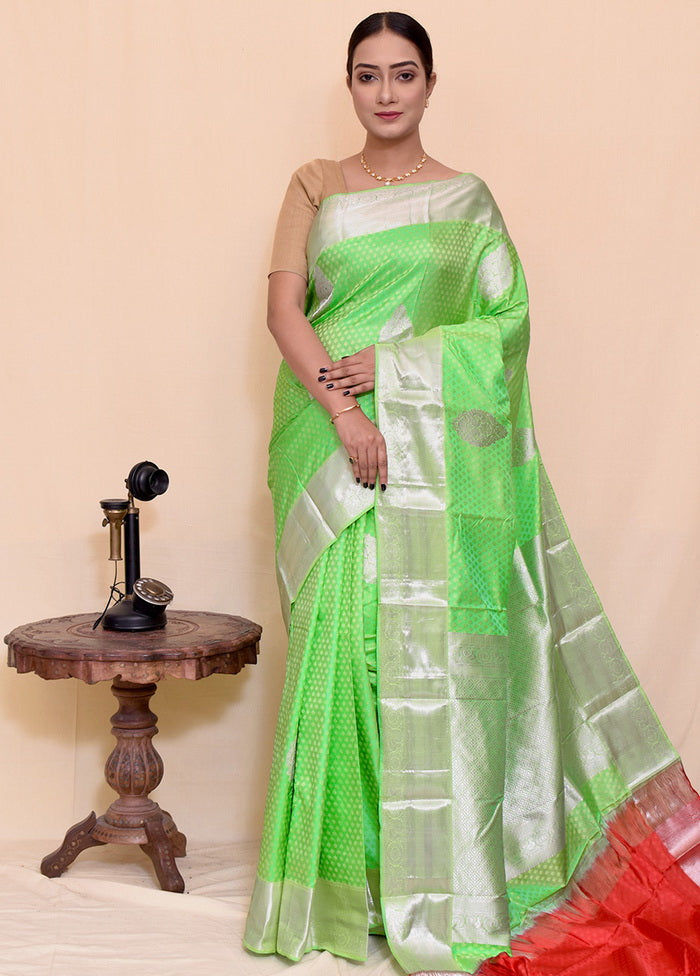 Green Pure Silk Kanjivaram Saree With Blouse - Indian Silk House Agencies