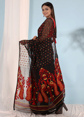 Black Tant Jamdani Saree Without Blouse Piece - Indian Silk House Agencies