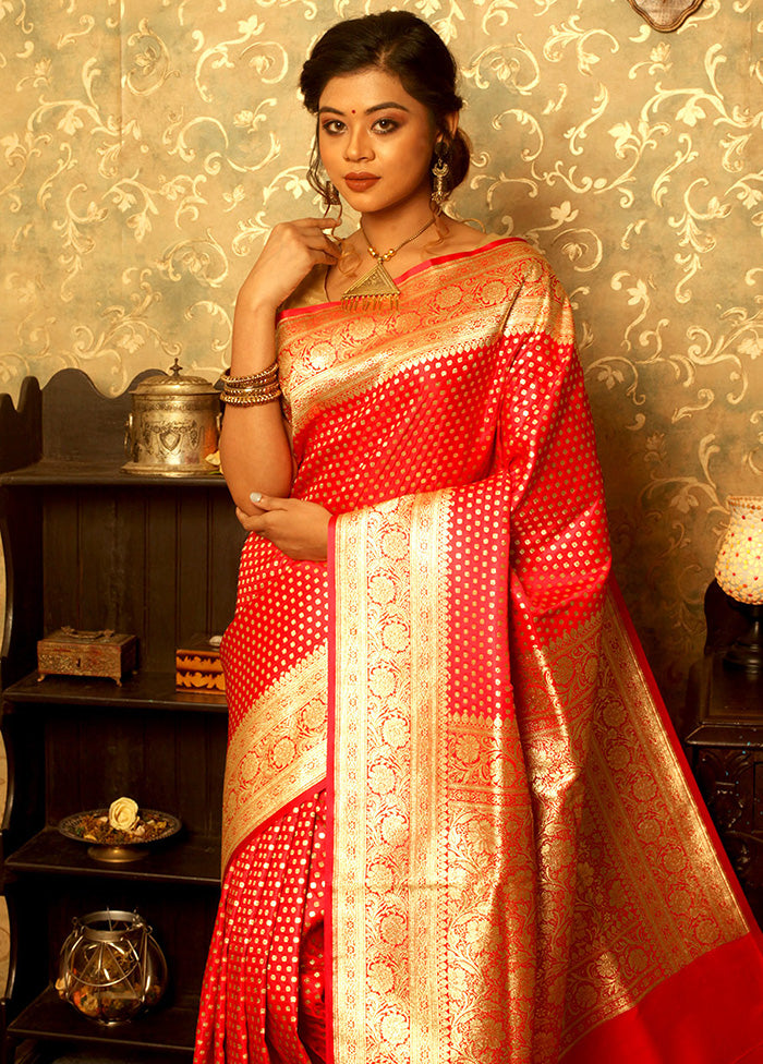 Red Banarasi Silk Saree With Blouse - Indian Silk House Agencies