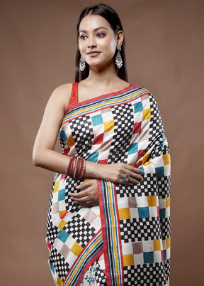 Multicolor Printed Pure Silk Saree With Blouse Piece - Indian Silk House Agencies