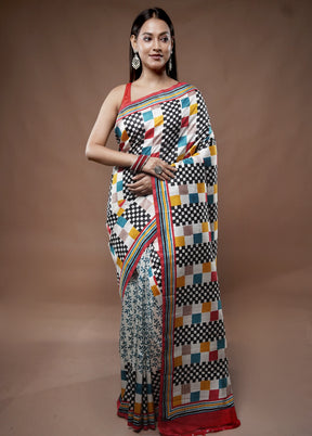 Multicolor Printed Pure Silk Saree With Blouse Piece - Indian Silk House Agencies