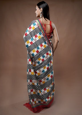 Multicolor Printed Pure Silk Saree With Blouse Piece - Indian Silk House Agencies