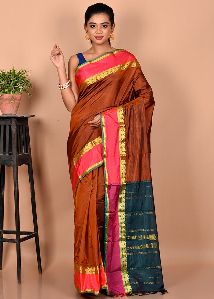 Brown Kanjivaram Silk Saree With Blouse Piece - Indian Silk House Agencies