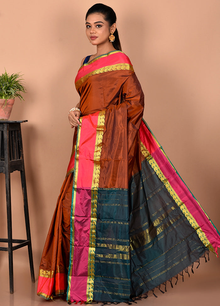 Brown Kanjivaram Silk Saree With Blouse Piece - Indian Silk House Agencies