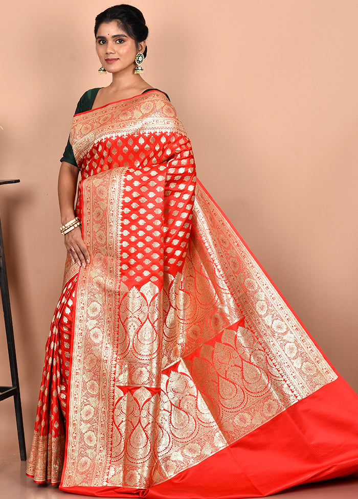 Bridal Red Banarasi Silk Saree With Blouse Piece - Indian Silk House Agencies