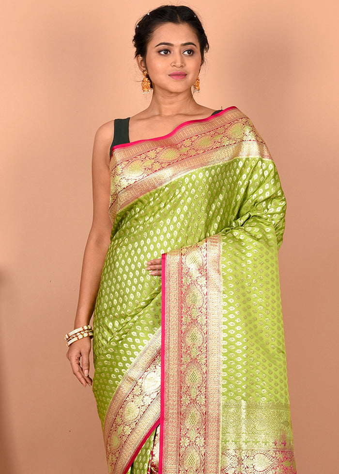 Green Patli Pallu Banarasi Saree With Blouse Piece - Indian Silk House Agencies