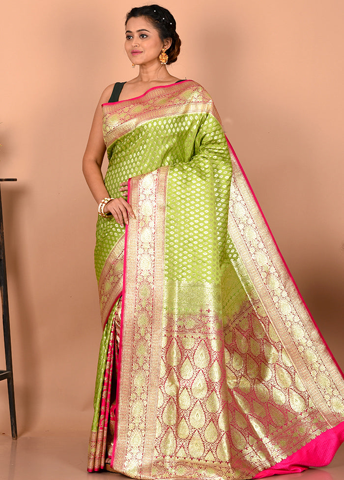 Green Patli Pallu Banarasi Saree With Blouse Piece - Indian Silk House Agencies