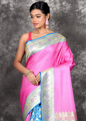 Pink Patli Pallu Banarasi Silk Saree With Blouse Piece - Indian Silk House Agencies