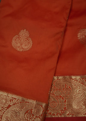 Rust Kanjivaram Silk Saree With Blouse Piece