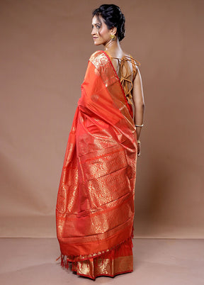 Rust Kanjivaram Silk Saree With Blouse Piece - Indian Silk House Agencies