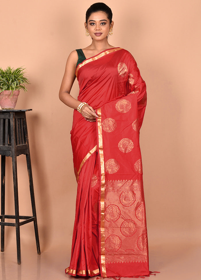 Red Kanjivaram Silk Saree With Blouse Piece - Indian Silk House Agencies